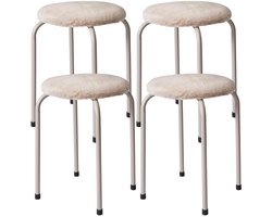 Bijzet krukje Furry beige - 4x - metaal/stof - D40 x H48 cm - Meubels