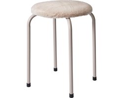 Bijzet krukje Furry beige - metaal/stof - D40 x H48 cm - Meubels