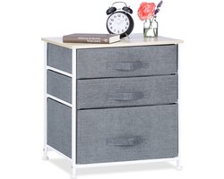 bijzetkast - 3 stoffen manden - metalen frame - 53 x 48 x 40 cm - slaapkamer - grijs