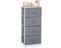 bijzetkast - 4 stoffen manden - metalen frame - 95 x 45 x 30 cm - slaapkamer - grijs
