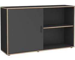 Bijzetkast Fabian Antraciet - Eiken - Breedte 110.5 cm - Hoogte 72.8 cm - Diepte 33 cm - N - Met openslaande deuren