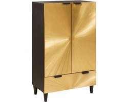 Bijzetkast Massief Mangohout - Opbergkast Trendy - Woonkamer Organiseren - Stijlvol Zwart Goud - 60 x 100 cm - Zwart