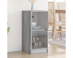 Bijzetkast met glazen deuren grijs Sonoma tuinkast commodes voor slaapkamer woonkamer 35 x 37 x 75,5 cm