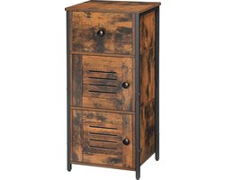 Bijzetkast met lade, commode, kast in vintage-stijl, verstelbare plank, kleine telefoonkast, voor woonkamer, slaapkamer, donkerbruin en zwart