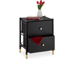 bijzetkastje - 2 lades - 55,5 x 46 x 33 cm - slaapkamer - nachtkastje - zwart-goud