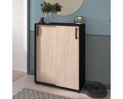 Bijzetkastje Celestia Met 2 Schuifdeuren - Eikdecor/zwart - Parisot - Schoenenkast - Bruin; Zwart - Melamine; Spaanplaat