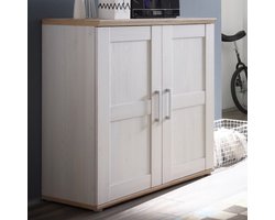 Bijzetkastje Roman 93cm met 2 deuren - wit/bruin - Emob - Dressoir - Wit - Spaanplaat