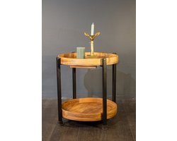 Bijzettafel – 2-Lagen Mangohout & Metaal – Rond Tafelmodel