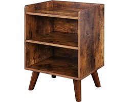Bijzettafel, 3-laags nachtkastje met open vak, bijzettafel met houten accenten voor kleine ruimtes, stabiele en stevige constructie, rustiek bruin