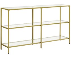 Bijzettafel 3-laagse Opbergrek 130x30x73,3 cm Goud Stevige en Duurzame Metaalstructuur met Geharde Glazen Planken Stijlvol Eenvoudig Modern Ontwerp Multifunctioneel Ontwerp Makkelijk Te Monteren Geschikt voor Corridor, Woonkamer, Slaapkamer