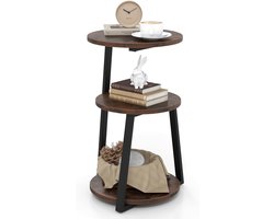 Bijzettafel 3 niveaus - Nachtkastje Salontafel - Ruimte Organiseren - Industrieel Design - 62 cm Hoog - Rustiek Bruin