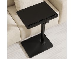 Bijzettafel 40 x 27 x 83,8 cm – 360° Draaibaar & In Hoogte Verstelbaar (45-83 cm) – C-Vorm Laptoptafel met Telefoon- & Tabletsleuf – Houten Snacktafel / Banktafel / Bedtafel Zwart – Abkantoor