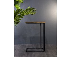 Bijzettafel – 40×30×60 cm – Mangohout & Metaal – Industrieel C-Tafel Design