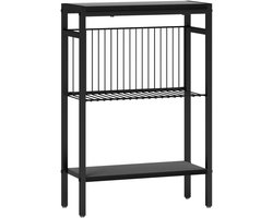 Bijzettafel 43 × 18 × 62,5 cm zwart metalen frame 3-laags rek opbergrek industrieel design stabiel duurzaam eenvoudig te reinigen praktisch en stijlvol geschikt voor woonkamer slaapkamer balkon naast de bank