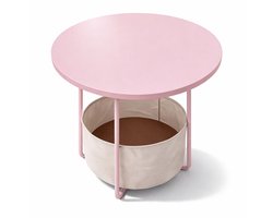 Bijzettafel - 45 cm - met mand - woonkamer - roze-creme