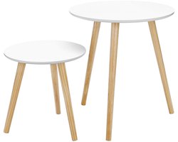 Bijzettafel, 45 x 45 x 50 cm + 35 x 35 x 35 cm, wit salontafel, koffietafel 2-delige set, genest ontwerp voor stapelen en ruimtebesparing, stevig houten frame, stijlvol modern en minimalistisch uiterlijk,