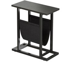 Bijzettafel 49 x 19 x 55 cm, Zwart, Smalle Tafel Met Stalen Frame En Stoffen Opbergtas Voor Boeken En Accessoires, Praktische Bijzettafel Naast De Bank, Banktafel En Zijtafel, Bedtafel En Laptoptafel, Woonkamertafel En Opbergtafel