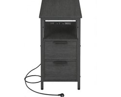 Bijzettafel 60 x 35 x 61 cm,zwart Opbergkast Nachtkastje met stopcontact en 2 lades, stevig en duurzaam metalen frame, multifunctioneel en veelzijdig, geschikt voor woonkamer en slaapkamer