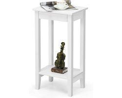 Bijzettafel 74cm hoog, telefoontafel, salontafel met plank, opbergtafel van massief hout, houten tafel bloemenkruk voor woonkamer, slaapkamer, hal, 39,5 x 29,5 x 74 cm, vintage (wit) HMTM-F-044