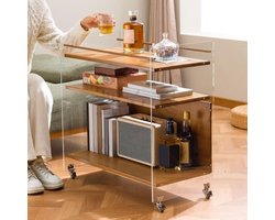 Bijzettafel Acryl - Roltafel Opbergrek - Efficiënt Opbergen - 3 Niveaus met Wieltjes - 50 cm - Blauw