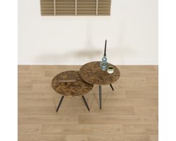Bijzettafel Alvor - Set 2 stuks - Teak/Metaal - Bruin/Zwart - 54x37x54 cm / 54x40x54 cm (BxHxD) - Gerecycled hout - Mozaïek