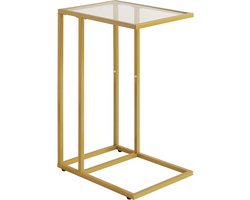 Bijzettafel Banktafel Laptoptafel Verzorgingstafel Glazen tafel met metalen frame Gehard glas Goud