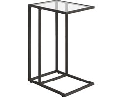 Bijzettafel, banktafel, laptoptafel, verzorgingstafel glazen tafel met metalen frame, gehard glas, zwart