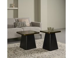 Bijzettafel Barra - Set 2 stuks - Metaal - Brons / Zwart - 49x45x49 / 40x50x40 cm (BxHxD)