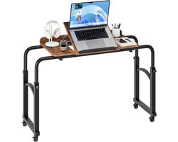 Bijzettafel Bedtafel - Mobiel Bureau - Werken Ontspannen - Verstelbaar Tafelblad - 130 x 40 cm - Vintage Bruin