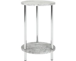 Bijzettafel Betonlook met Chroom Frame - MDF en Metaal, Hoogglans Afwerking, Rond Design, H 50 cm x Ø 30 cm, Modern