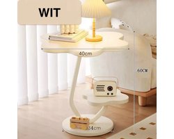 Bijzettafel - Bijzettafel bloemvormig - 2 lagen - Laptoptafel - Tafeltje - Banktafel - Bedtafel - Laptop desk - Koffietafel - Wit
