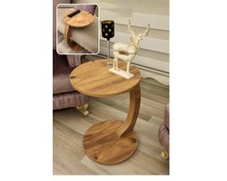 Bijzettafel - Bijzettafel met wielen - Bedtafeltje met Wielen - Tafeltje op Wieltjes - Ronde Bijzettafel - Pijnboom