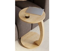 Bijzettafel - Bijzettafel met wielen - Bedtafeltje met Wielen - Tafeltje op Wieltjes - Ronde Bijzettafel - Saffier Eik