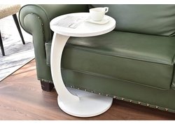 Bijzettafel - Bijzettafel met wielen - Bedtafeltje met Wielen - Tafeltje op Wieltjes - Ronde Bijzettafel - Wit