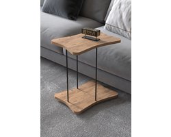 Bijzettafel - Bijzettafel met Wielen - Bijzettafel Woonkamer - Bedtafeltje met Wielen - Tafeltje op Wieltjes - Bijzettafel Houtkleur