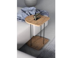 Bijzettafel - Bijzettafel met Wielen - Bijzettafel Woonkamer - Bedtafeltje met Wielen - Tafeltje op Wieltjes - Bijzettafel Houtkleur