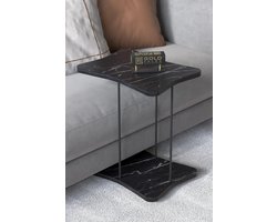 Bijzettafel - Bijzettafel met Wielen - Bijzettafel Woonkamer - Bedtafeltje met Wielen - Tafeltje op Wieltjes - Bijzettafel Zwart