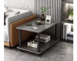 Bijzettafel - Bijzettafel rechthoekig - 60x40x55 cm - 2 lagen - Tafeltje - Banktafel - Bedtafel - Koffietafel - Grijs