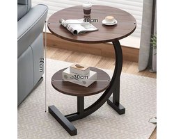 Bijzettafel - Bijzettafel rond - 2 lagen - Tafeltje - Banktafel - Bedtafel - Koffietafel - Donkerbruin