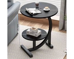 Bijzettafel - Bijzettafel rond - 2 lagen - Tafeltje - Banktafel - Bedtafel - Koffietafel - Zwart marmer