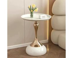 Bijzettafel - Bijzettafel rond - Tafeltje - Banktafel - Bedtafel - Koffietafel - Wit - 40x55cm