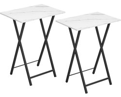 Bijzettafel - bijzettafel - set van 2 klaptafels naast de bank - industriële stijl - smalle ruimte - stabiele structuur - eenvoudige montage - marmer en zwart EBW25BZ01