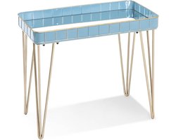 Bijzettafel – Blauw en brons metaal met spiegelglas – 60 cm breed, 31 cm diep, 54 cm hoog – Vrolijk en stijlvol design