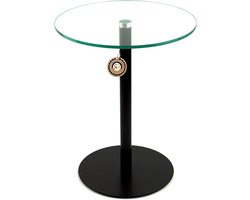 Bijzettafel Bloemenzuil - Tafel Decoratie - Woonkamer Styling - Moderne Glasplaat - Ø40 cm - Mat Zwart