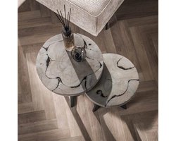 Bijzettafel Boomstam Hout Industrieel (2 stuks) - Bijzettafels Hout en Metaal - Boomstamtafel Bijzettafel - Banktafel Nachtkastje Kleine Landelijk Salontafel - Set van 2