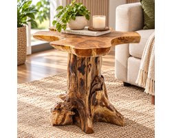 Bijzettafel boomstam massief teakhout naturel 50 x 40 x 40 cm