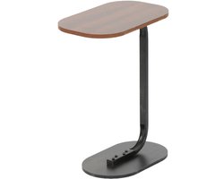 Bijzettafel - Bruin - Banktafel - Metaal met Hout - Koffietafel - C Shape - 45x28x60 cm