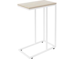 Bijzettafel C-vorm 45x25x64 cm Wit/Eikenhout met metalen onderstel ML-Design
