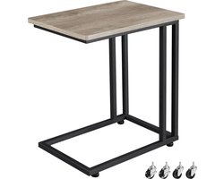 Bijzettafel, C-vorm, mobiele koffietafel, banktafel op wielen, woonkamertafel, onder de bank, industrieel design, voor koffie en laptop, 50 x 35 x 59,5 cm, grijs