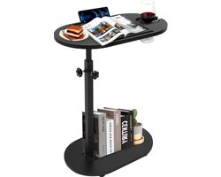 Bijzettafel C-vormig bijzettafeltje in hoogte verstelbaar salontafel bank bijzettafeltje houten nachtkastje schuift gemakkelijk onder meubels, tafelblad 360 graden draaibaar